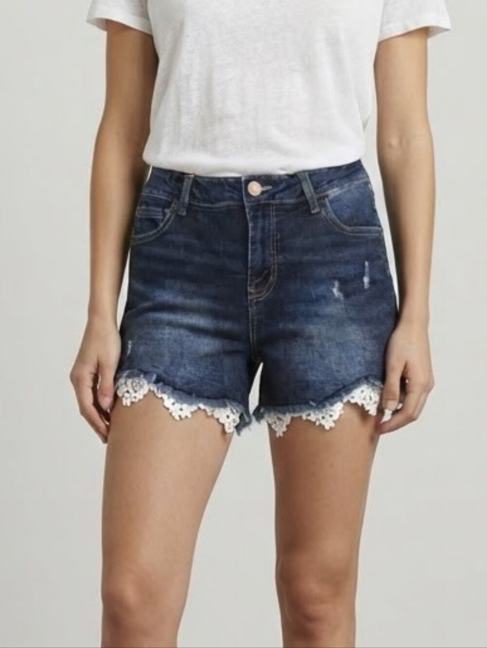 Maurices Dark Blue Denim Shorts with Lace Trim Sz 6